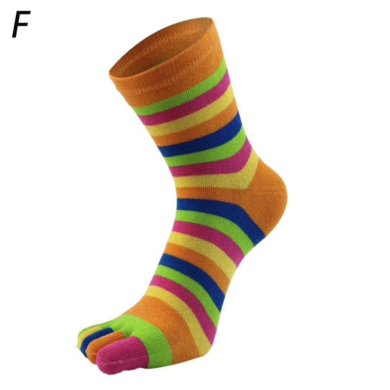 New Women Toe Socks Funny Five Fingers Socks Colorful Striped Printed  Rainbow Cotton Breathable Women's Short Socks orange