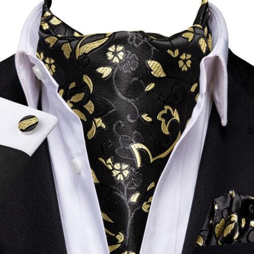 Gold Paisley Mens Silk Ascot Cravat Tie Formal Scarf Handkerchief Cufflinks Set AS-1060