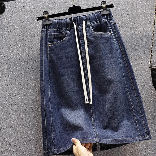 DIMANAF Plus Size Summer Denim Skirts Women Clothing Blue Fashion A-Line Jeans Lady High Waist Casual Show Thin Stylish Dress Elegant Skirt XL blue