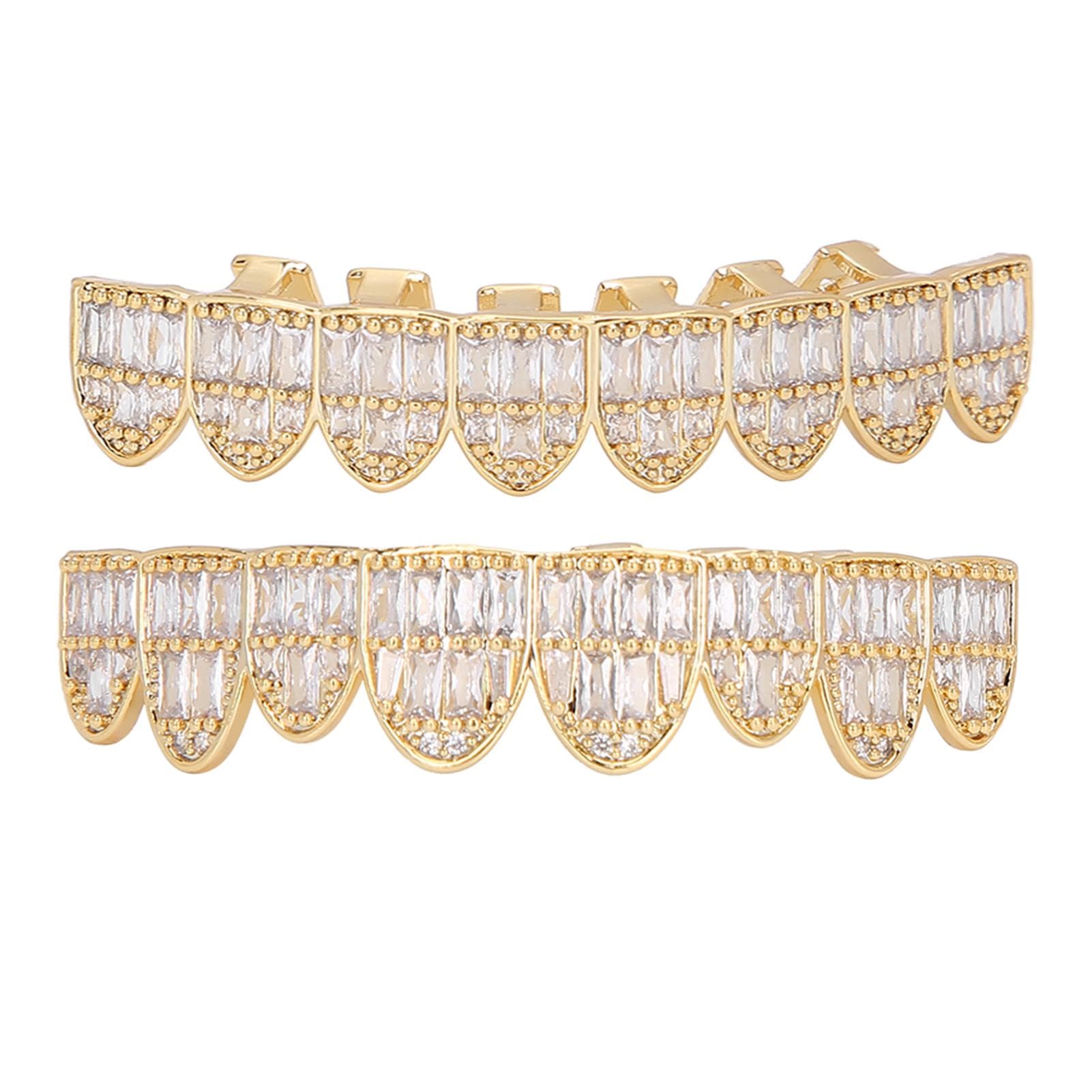 Plating Teeth Brace Set Fashionable Metal Teeth Decoration Jewelry for Halloween PartySilver gold