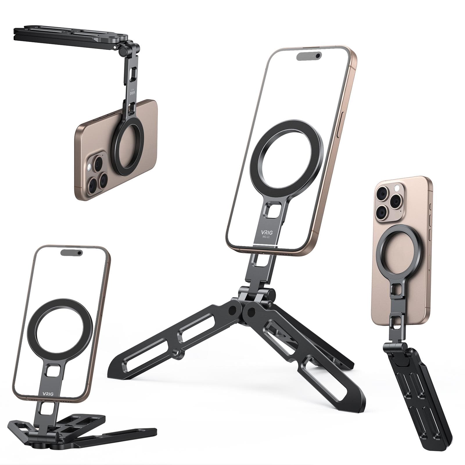 Multifunctional Magnetic Phone Mount Foldable Phone Tripod Mount Flexible smartphone Holder black