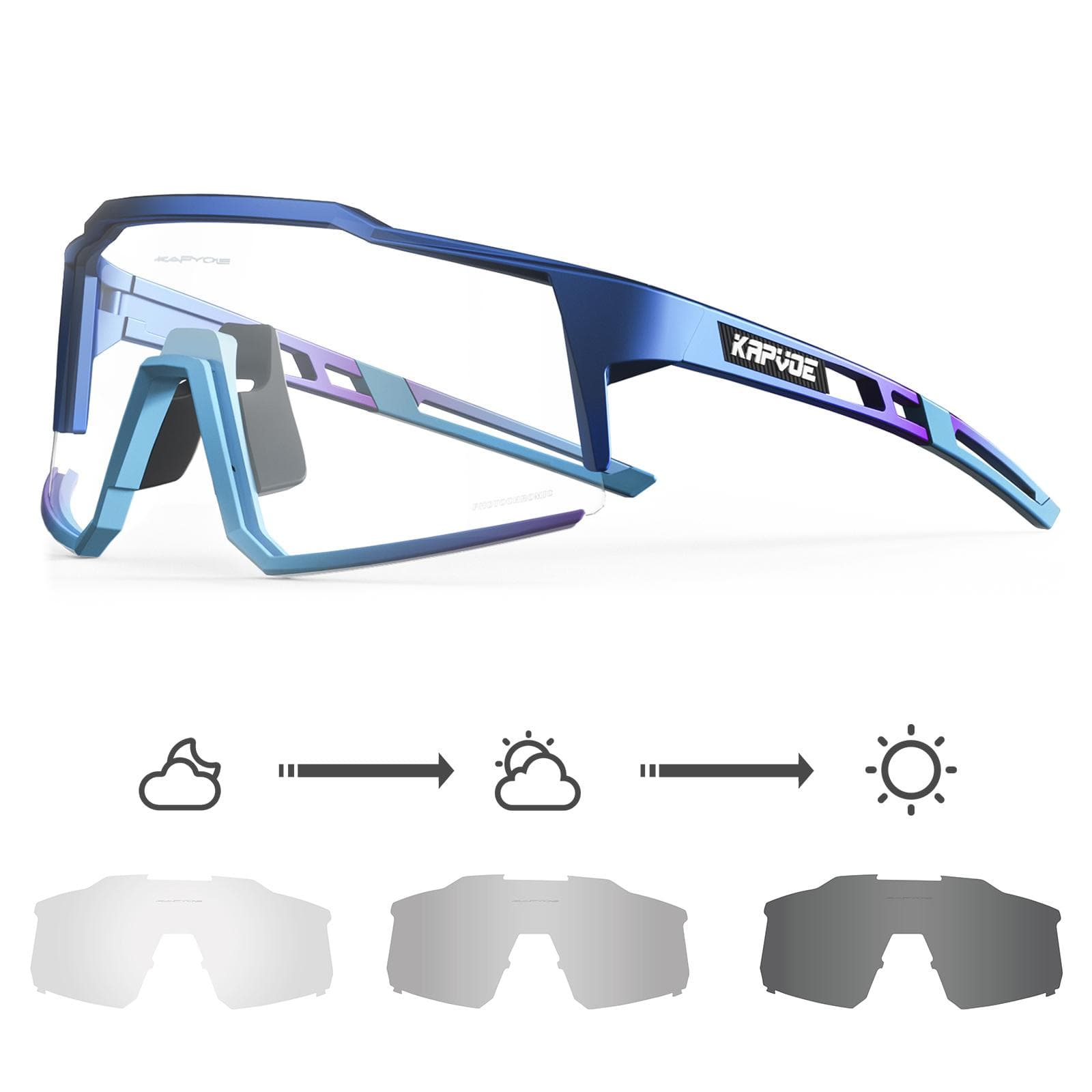 kapvoe Photochromic Cycling Glasses for Men UV Protection MTB Bike Sunglasses Sports Eyewear Outdoor Riding Photochromic 1lens