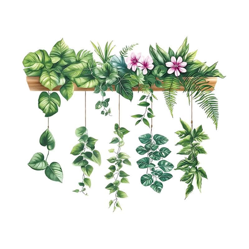 Fresh Green Plants Wall Stickers Self-Adhesive Removable Vinyl Decals for Kitchen Cabinet Foyer Potted Plants Posters Home Decor 30x60cm*2 green