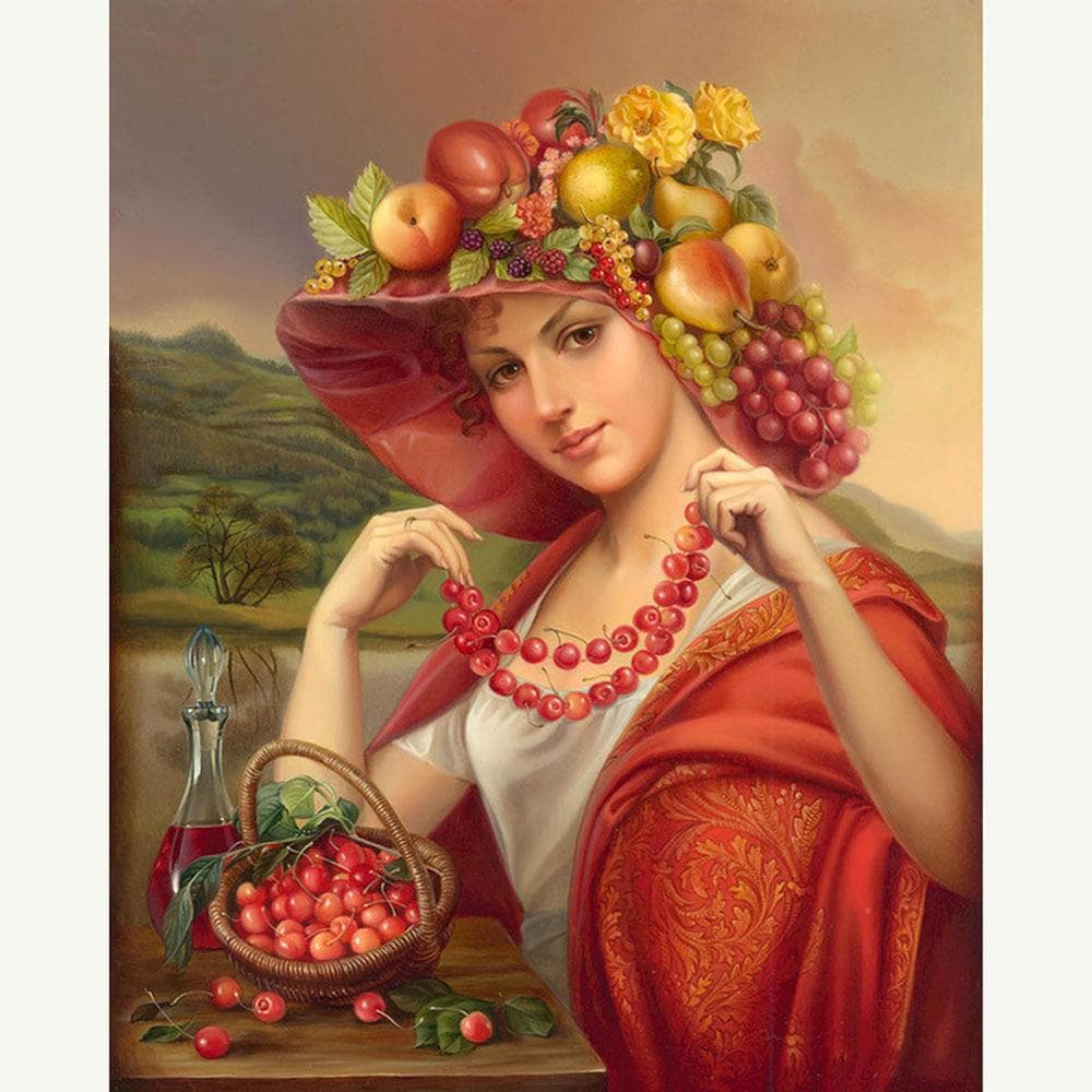 5D DIY Full round Diamond Painting Fruit girl Embroidery Cross Stitch Rhinestone 20X30CM