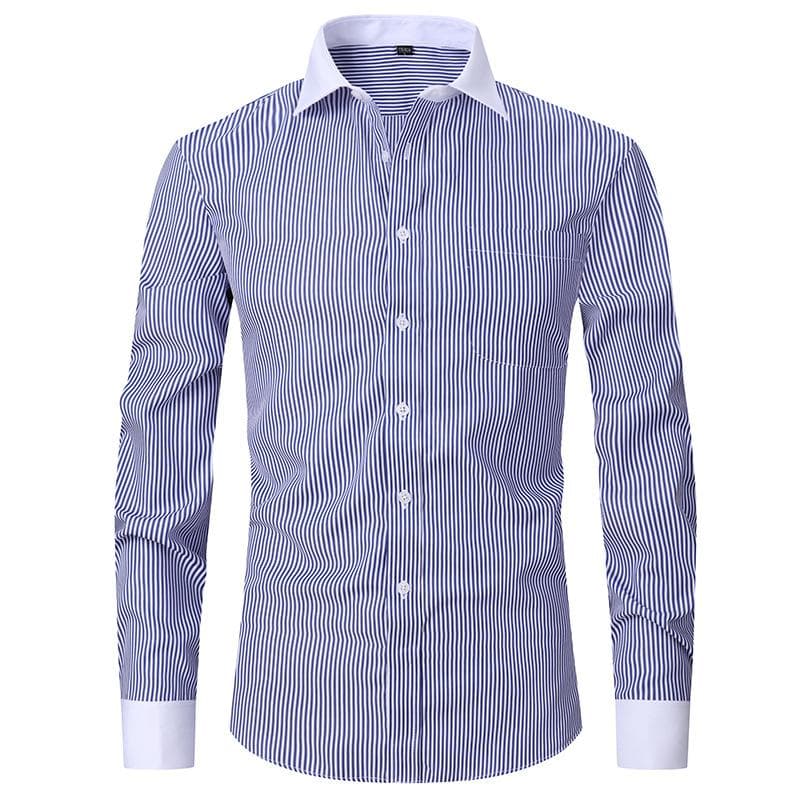 French Business Long-sleeved Shirt Men's Fashion Cufflinks White Collar Shirt Loose Large Size Men's Striped French Shirt Man XL