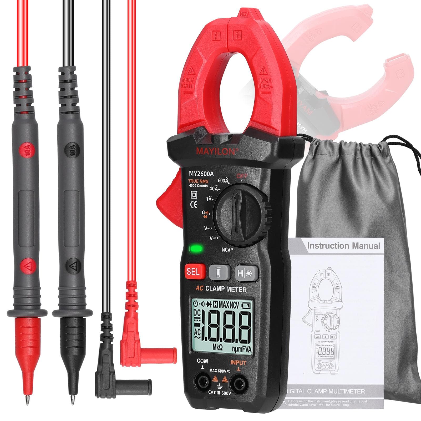 Digital Clamp Meter Multifunction 600V Voltmeter Tester Amp Volt Meter NCV Test Current Resistance multicolour