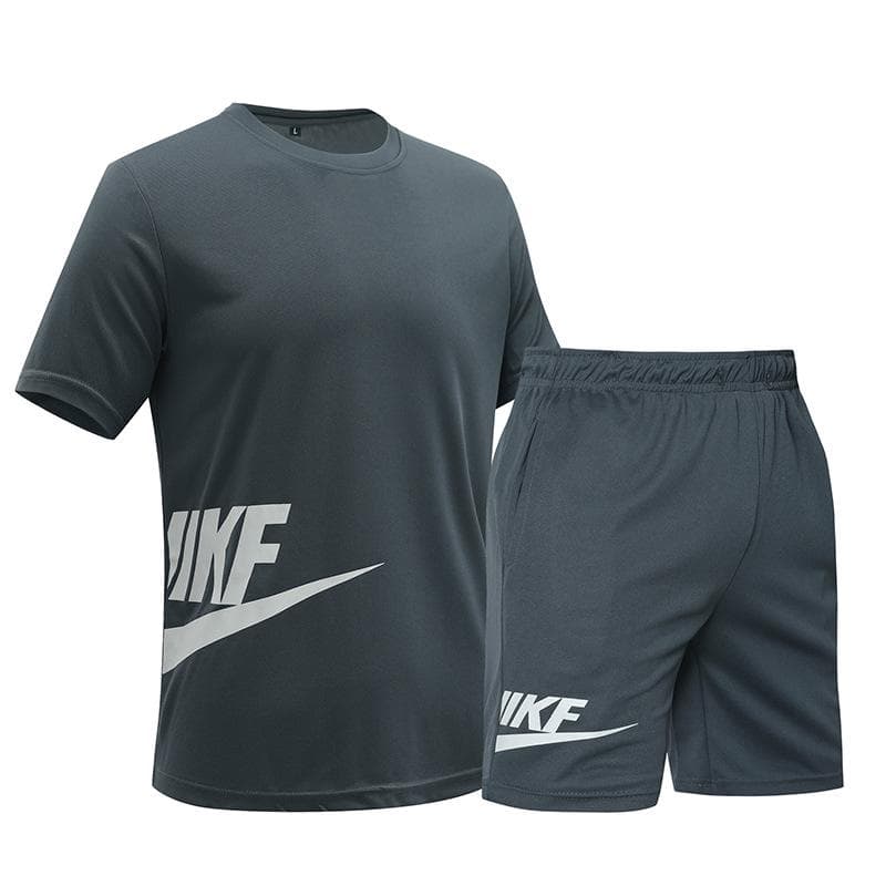 Summer Leisure Sports Fitness Set Printed Lightweight Breathable Quick Drying Two-piece Set XXL grey