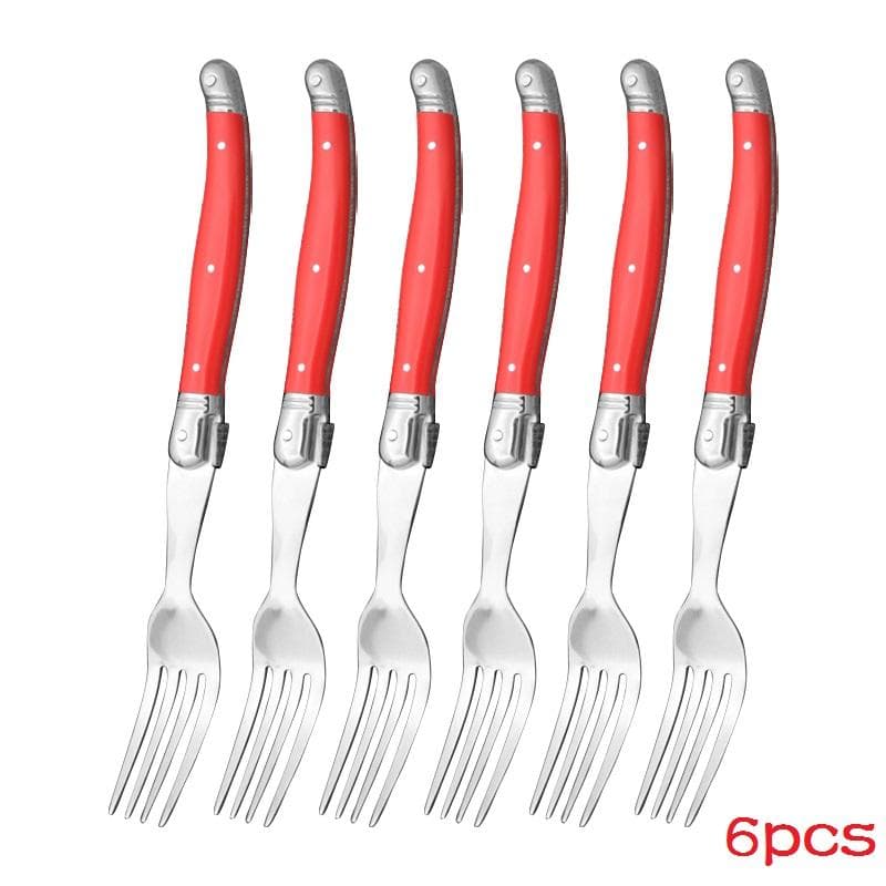 6pcs Laguiole Steak Forks Rainbow Dinner Fork set Colorful Cutlery Table Fork Stainless Steel Bar Dinnerware Restaurant Home kit
