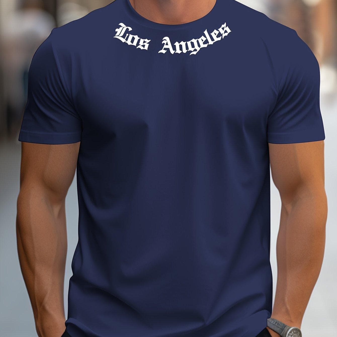 Cotton Men's 100% cotton summer loose size Los Angeles Graphic printed slim fit casual sports round neck short sleeved T-shirt top L