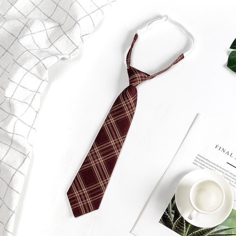 Japanese College-Style Retro Tie: Brown, Burgundy, and Black Stripes for Women