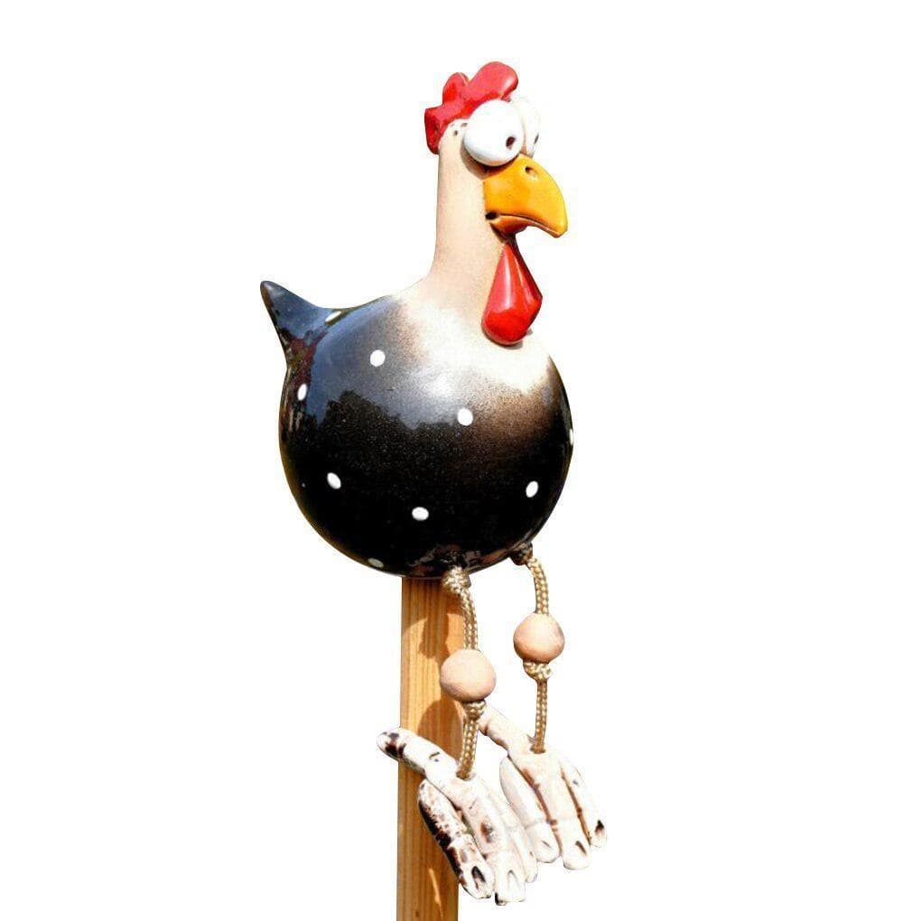 Funny Big Eyed Chicken Statue Wooden Stake Decoration Long Foot Hen Sculptures Garden Fence Art Decoration Resin Crafts black