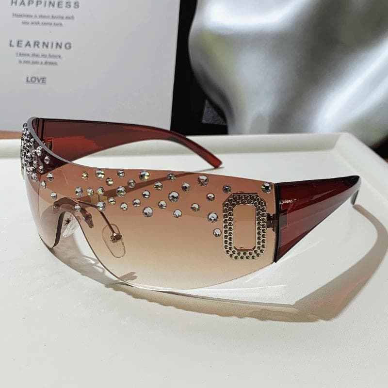New Fashion Handmade Diamond Women Large Frame Sunglasses Without Borders Trendy Box Design 81043-1