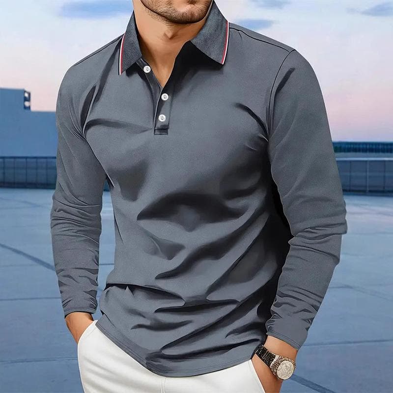 Men Clothes Long Sleeve Casual Lapel Polo Shirt Elastic and Suitable for Sports and Casual Wear Golf Polo Shirt 3XL grey