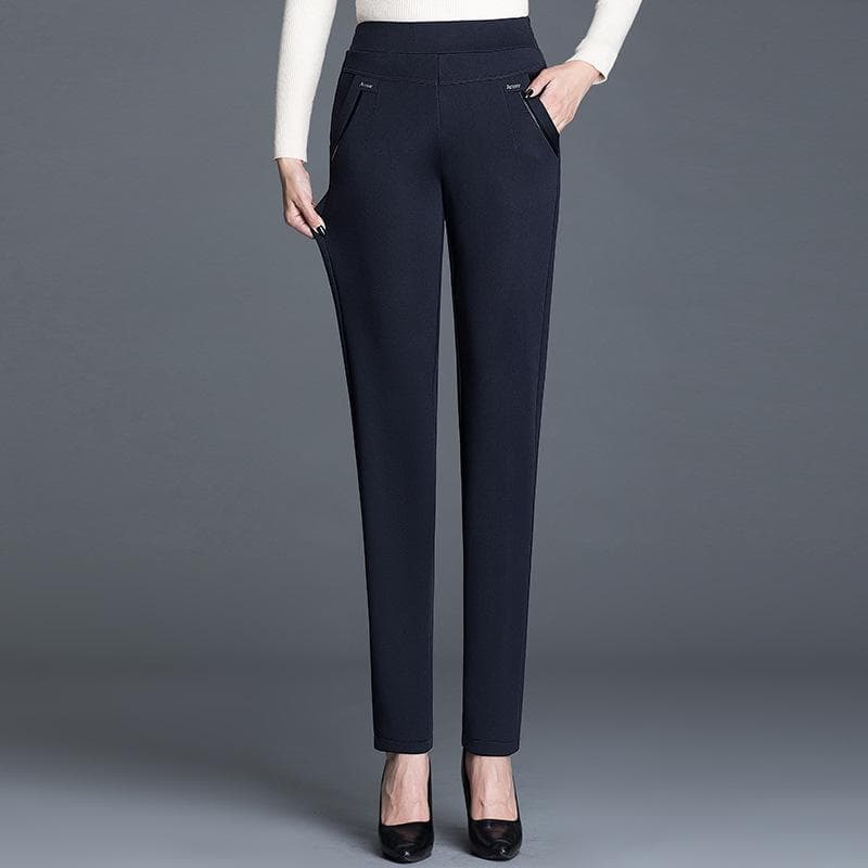 Plus Size Spring and Autumn Straight Pants Women's Elastic Waist Large Office Pants XL navy blue
