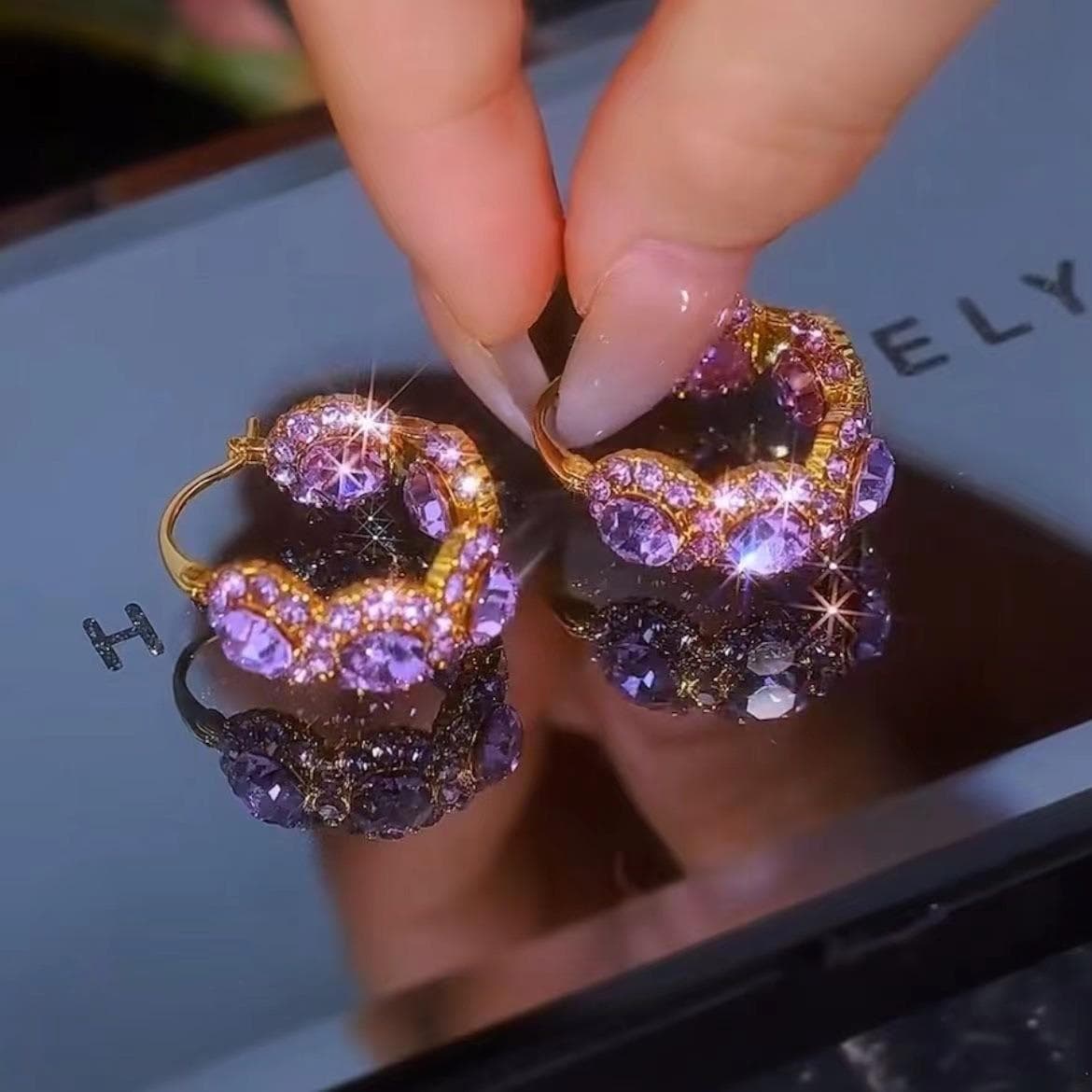 High-End fashion zircon earrings for women purple
