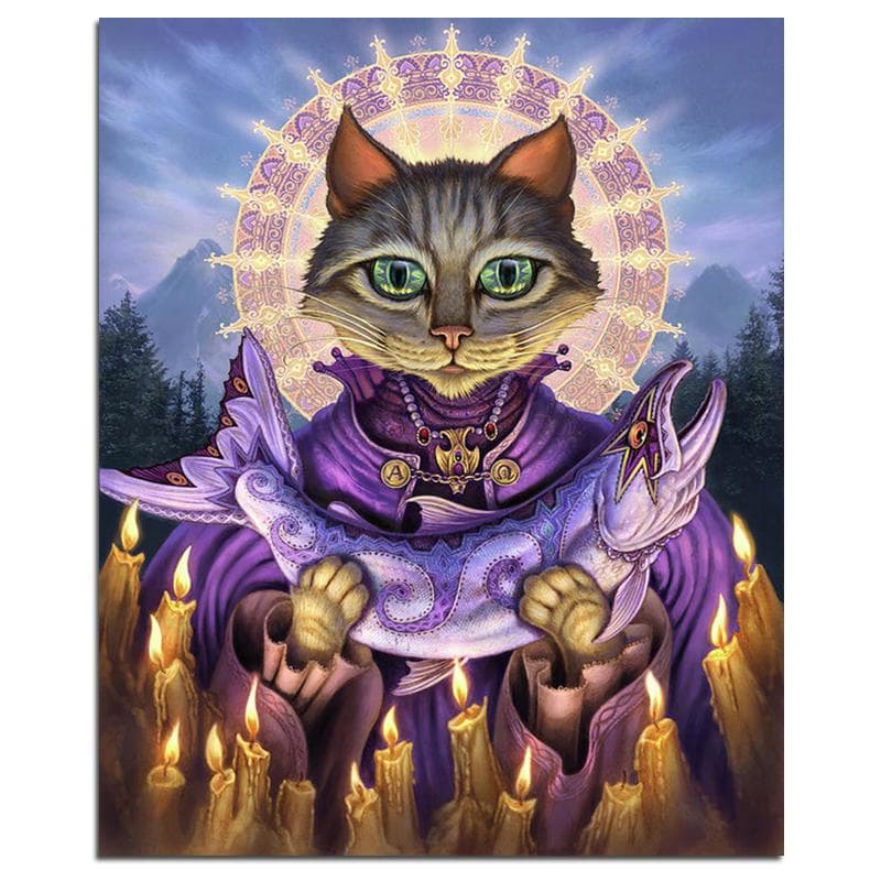 Cat Holding the Fish 5D DIY Diamond Painting Animal Full Round Diamond Embroidery 20X30CM