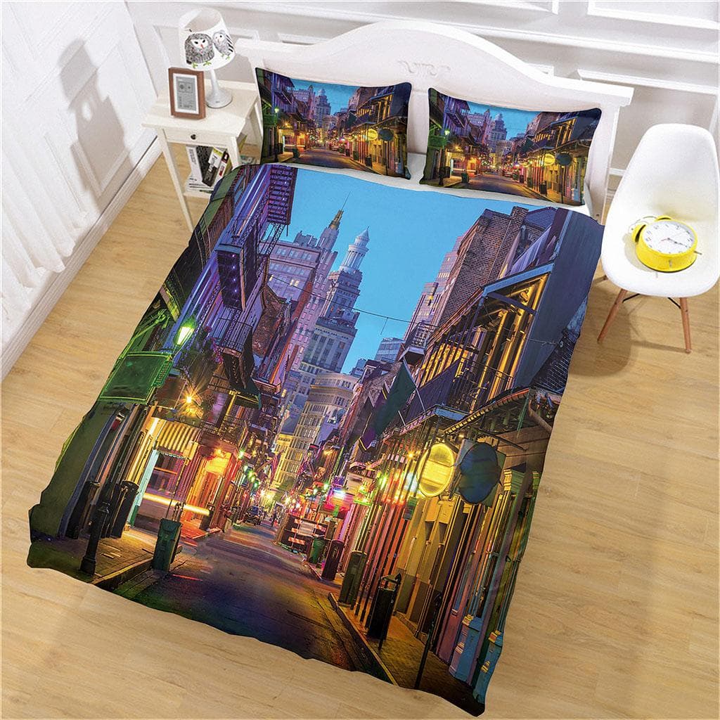 3D City Architecture Pattern Duvet Cover Set Cute Cat Pattern Bedding Set Polyester Quilt Cover King Twin Single Size Home W90xL190cm