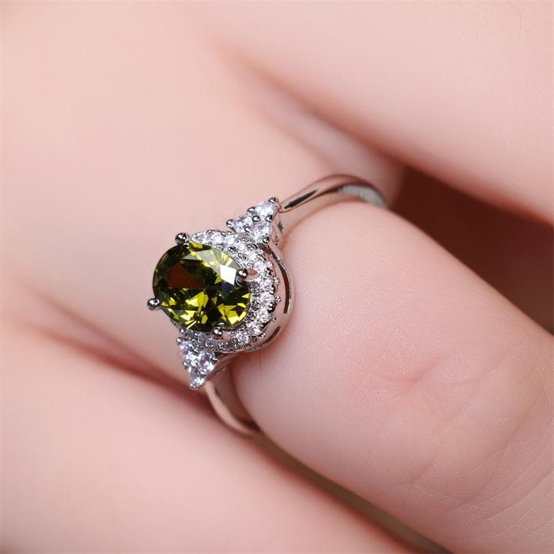 1 Pc Silvery Color Oval Cut Olive Green Stone CZ Claw Rings Wedding Band Jewelry Valentine's Day Gifts 6 olive green