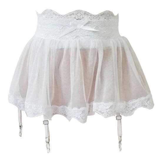 Adjustable Garter Belt Skirt Four breasted Bandage Perspective Lace Garter Skirt 2XL white