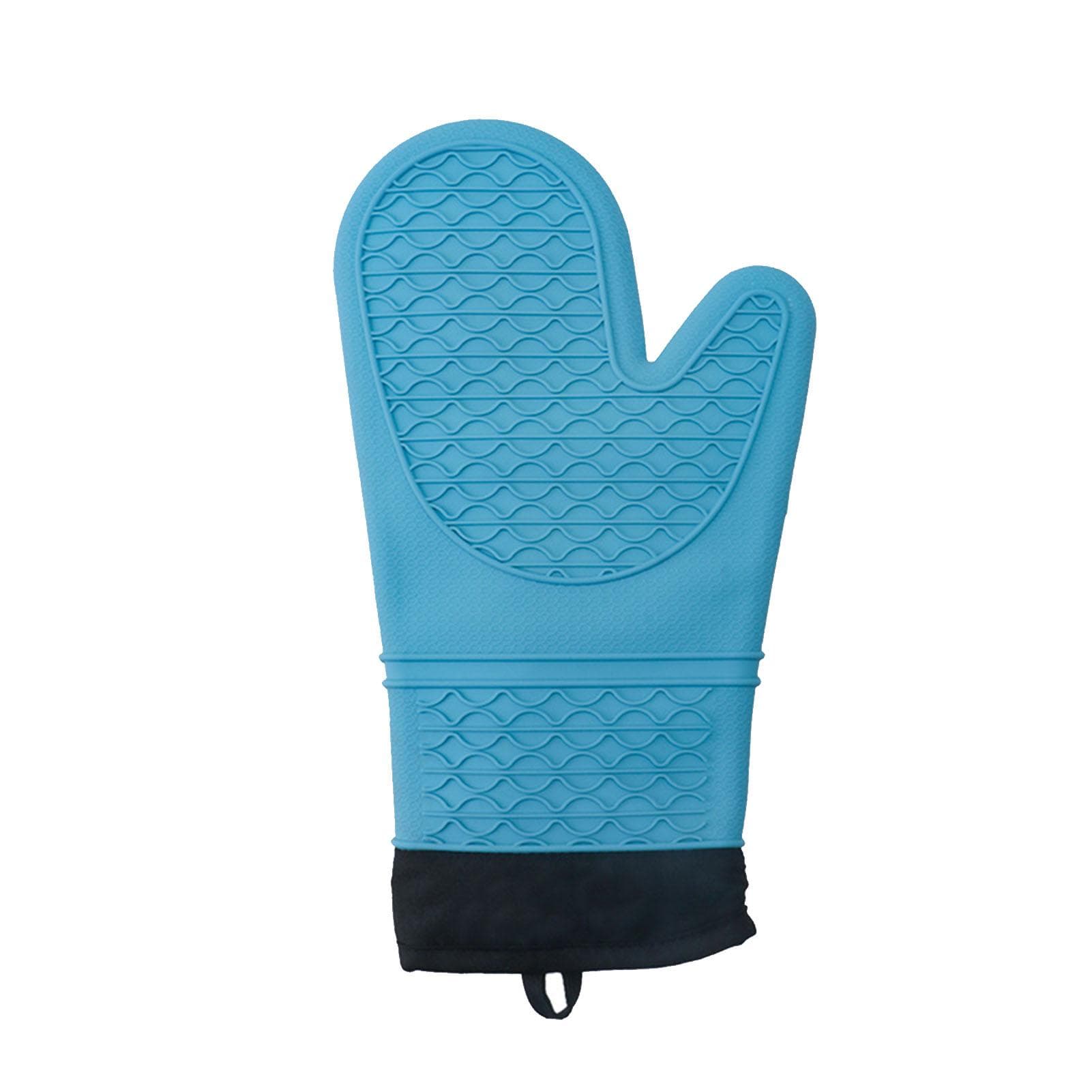 Silicone Oven Gloves Microwave Oven Gloves Heat Resistant Baking Antiscald Thickened Baking Gloves blue