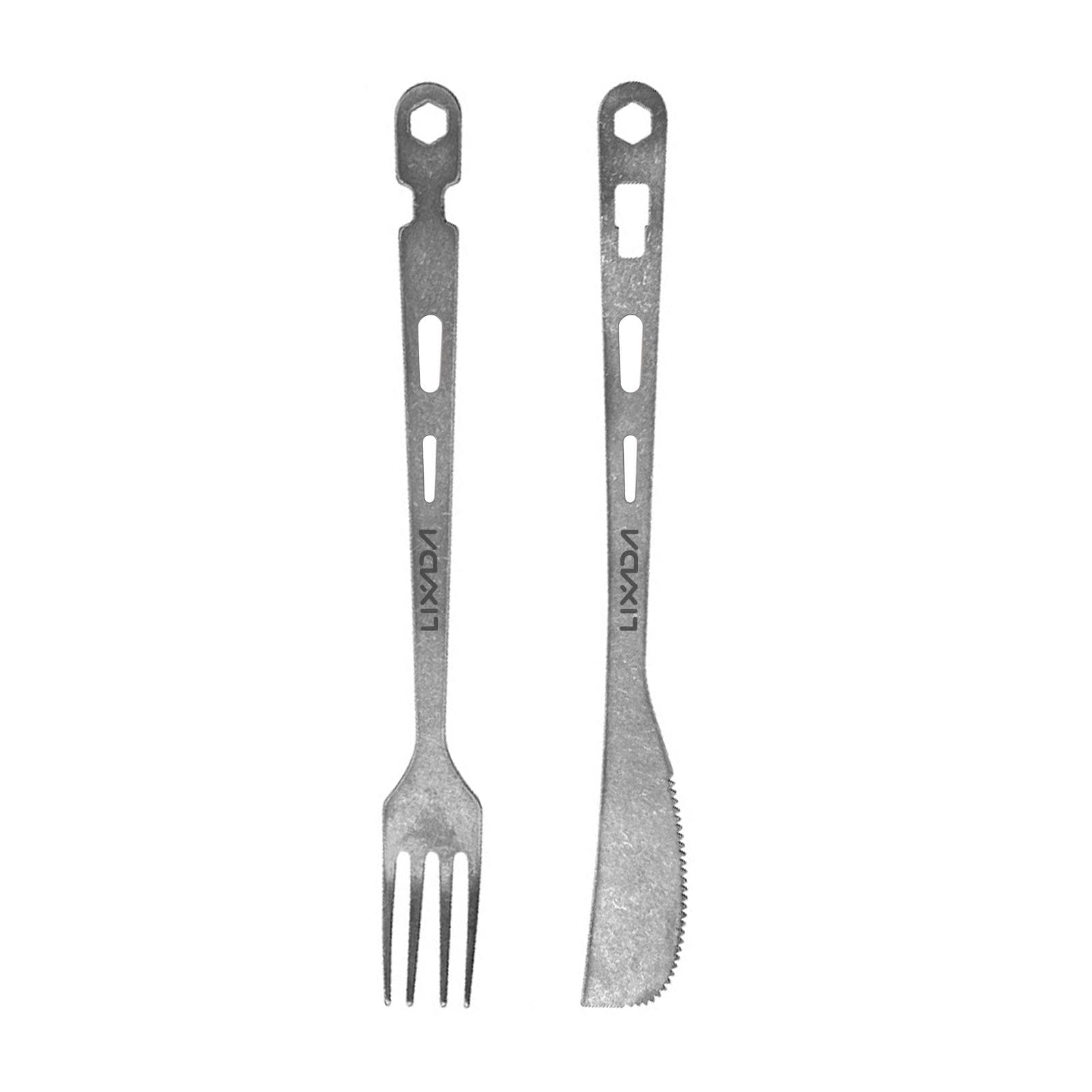 Camping Cutlery Set Pure Ti Multi-function Clip Detachable Combination knife/fork Healthy silver