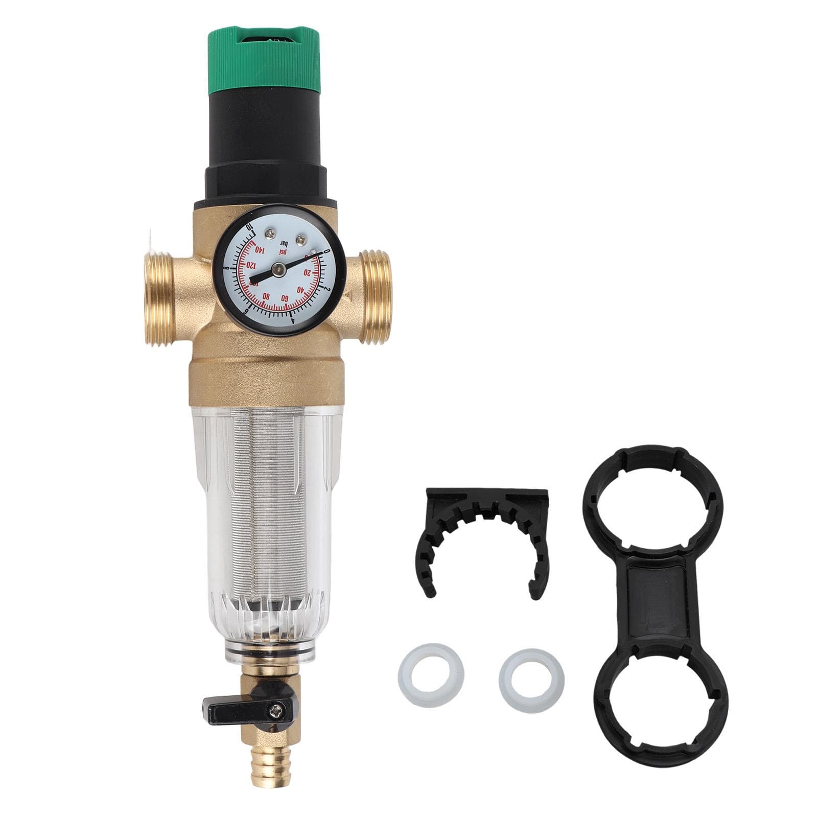 Water Pressure Regulator Valve Brass Stainless Steel Filter Water Pressure Reducer with Gauge 3/4