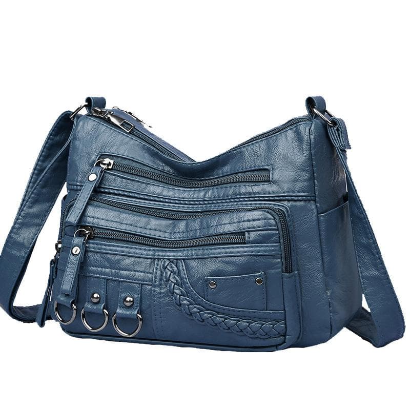 Middle-aged and Elderly Mothers Bag Shoulder Bag Women Bag Trend Women Cross Cross Bag Washed Leather Satchel blue