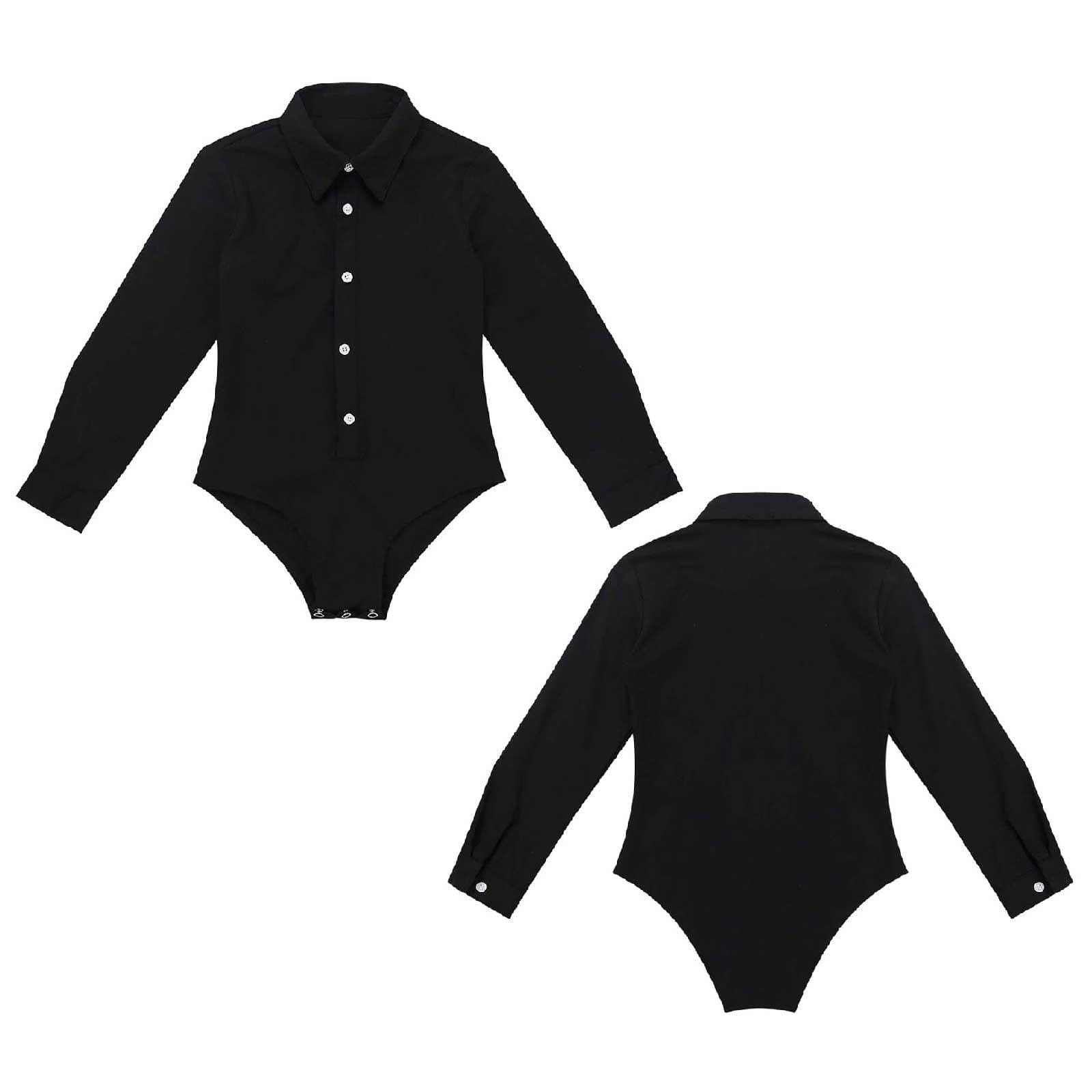 Kids Boys Classic Modern Latin Jazz Dance Long Sleeve Leotard Shirts Stage Performance Costume 3-4 Years black