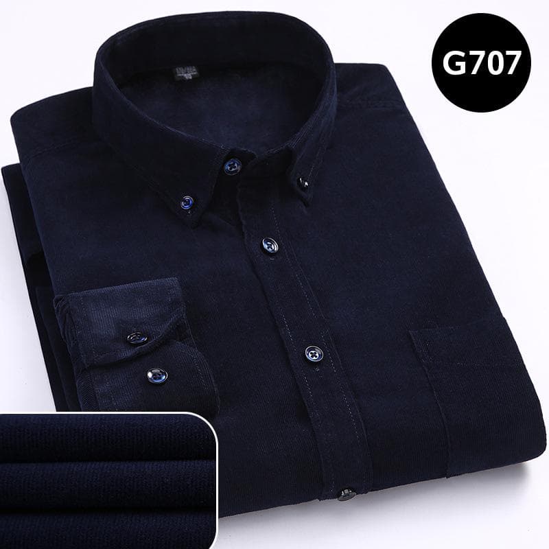 Corduroy Shirt Men Casual Shirts Soft Leisure Solid Color Fit Long Sleeved Man Shirt Oversized Clothes 39 navy blue