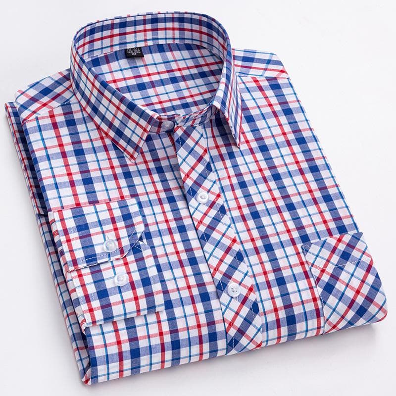 Pure Cotton Mens Plaid Shirts Long Sleeve Busienss Casual Classical Checked Design Fashion 41