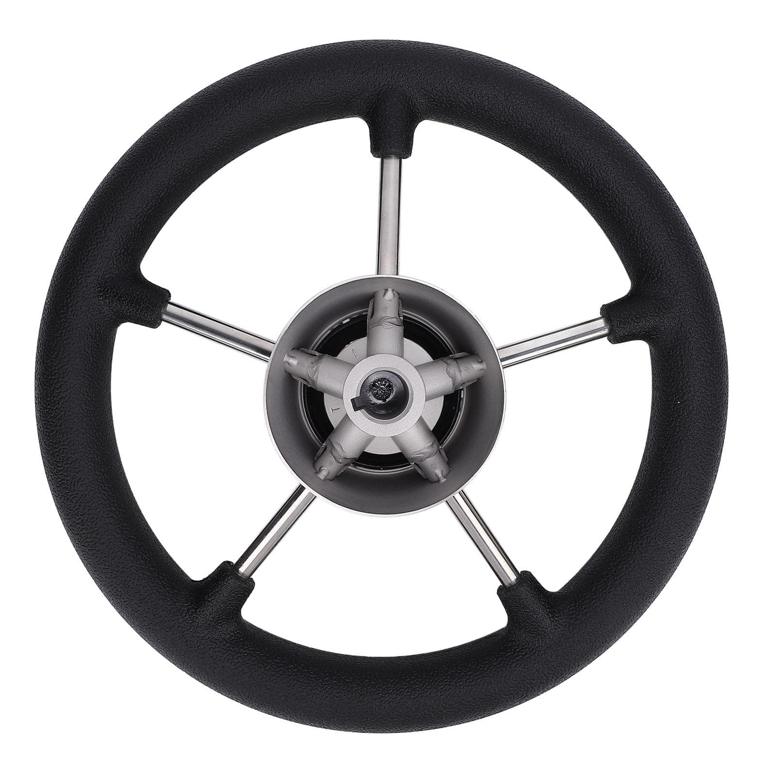 11 Inch Boat Steering Wheel 5 Spoke 25 Degree Stainless Steel Marine Steering Wheel with Center Cap