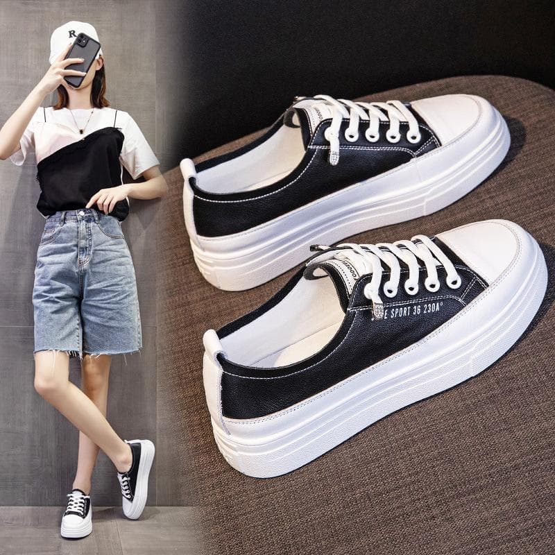 Small White Shoes Women's Spring New All-match Genuine Leather Sneakers Women's Single Shoes Breathable Casual Women's Shoes Sports Shoes 40 black
