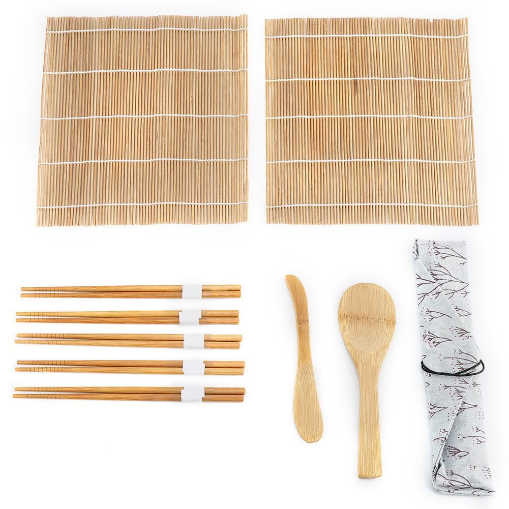 9Pcs/Set Bamboo Sushi Making Kit Includes 2 Rolling Mats 5 Chopsticks 1 Paddle 1 Sushi Blade