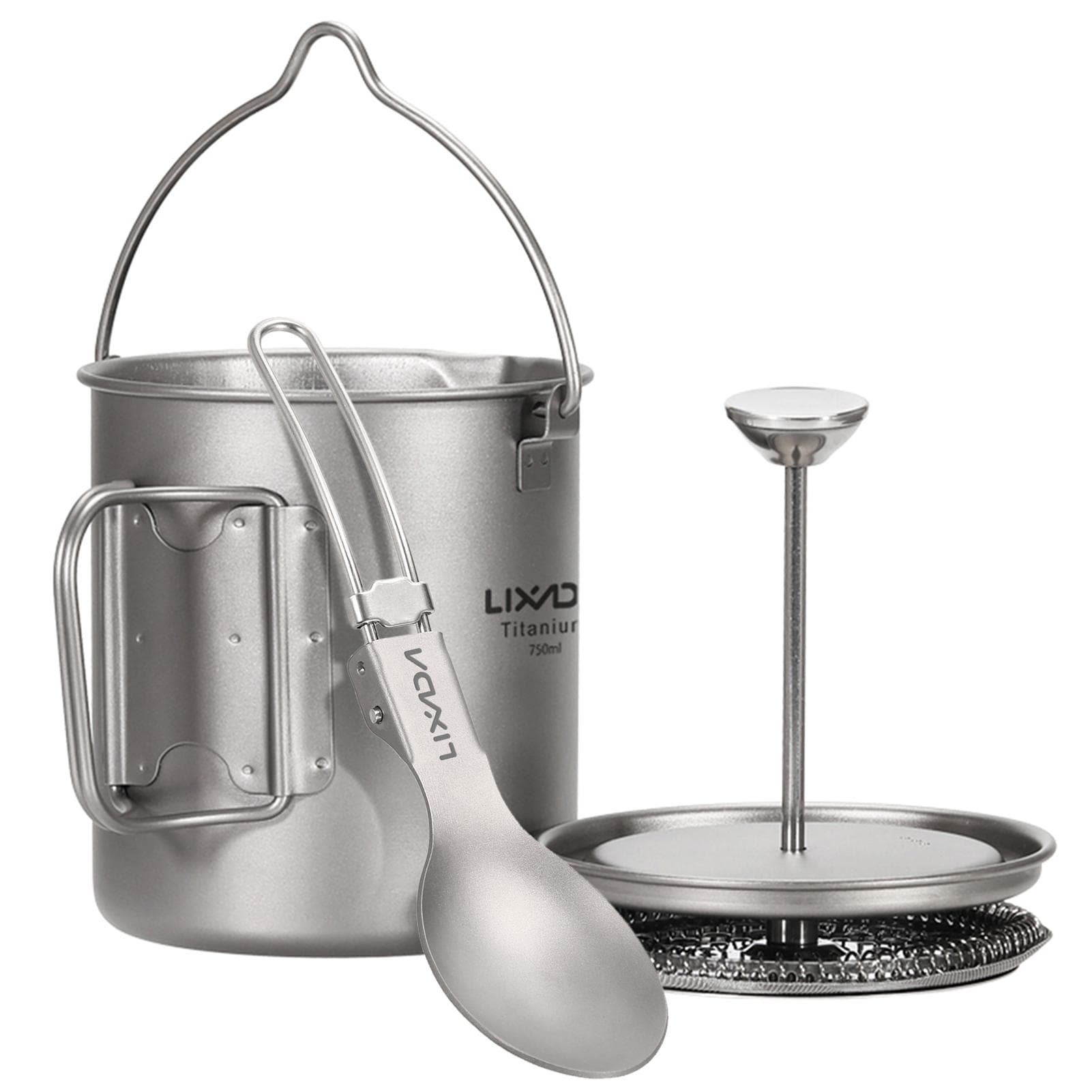 Lixada 750ml Titanium Coffee Cup Mug French Press Pot Coffee Maker Outdoor Camping Cooking Pot with 750ml silver
