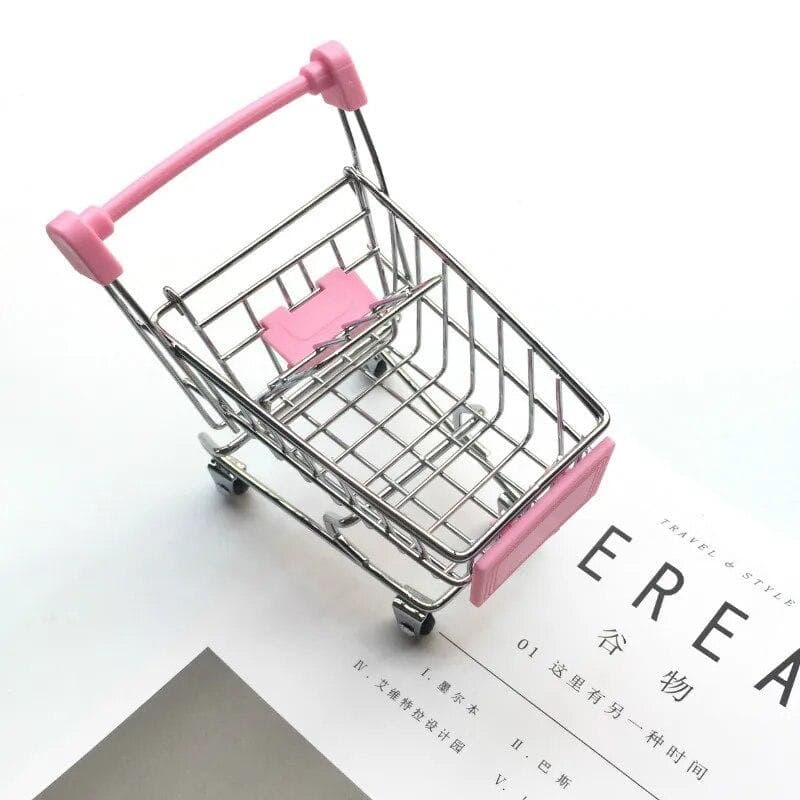 Mini Supermarket Shopping Cart Children's Home Toys Can Store Small Ornaments Small Snacks 11x8.5x12cm pink