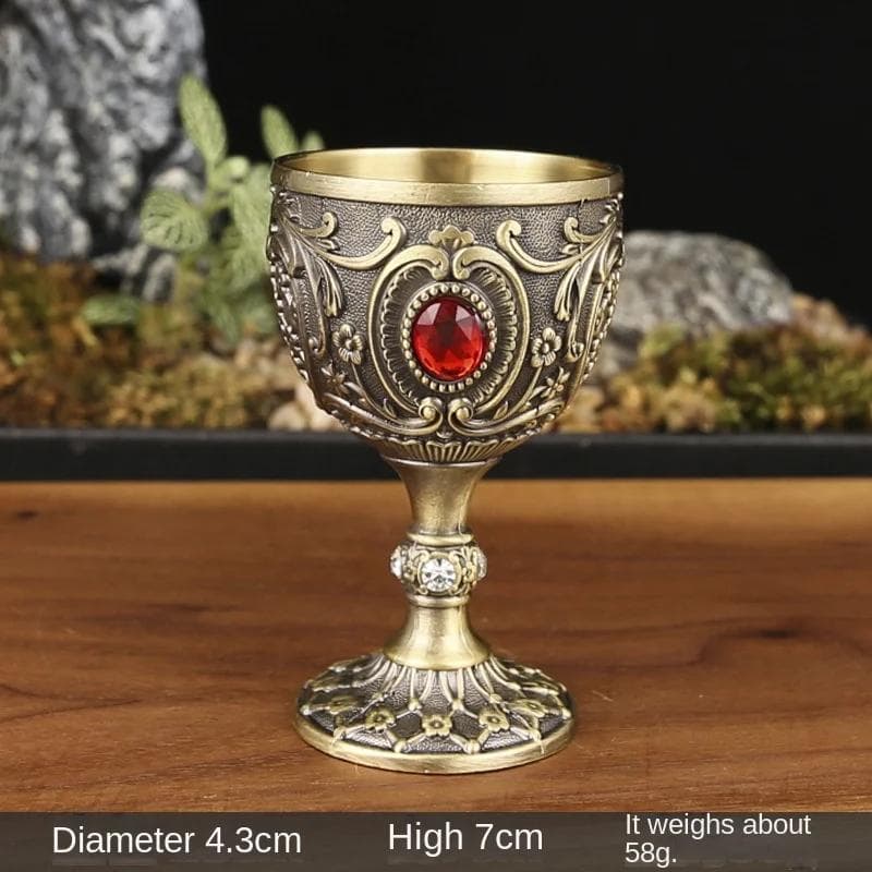 Vintage Holy Grail Medieval Goblet Hand Engraved Metal Wine Glass European Style Home Bar Drinkware Dining Room and Home Decor bronze
