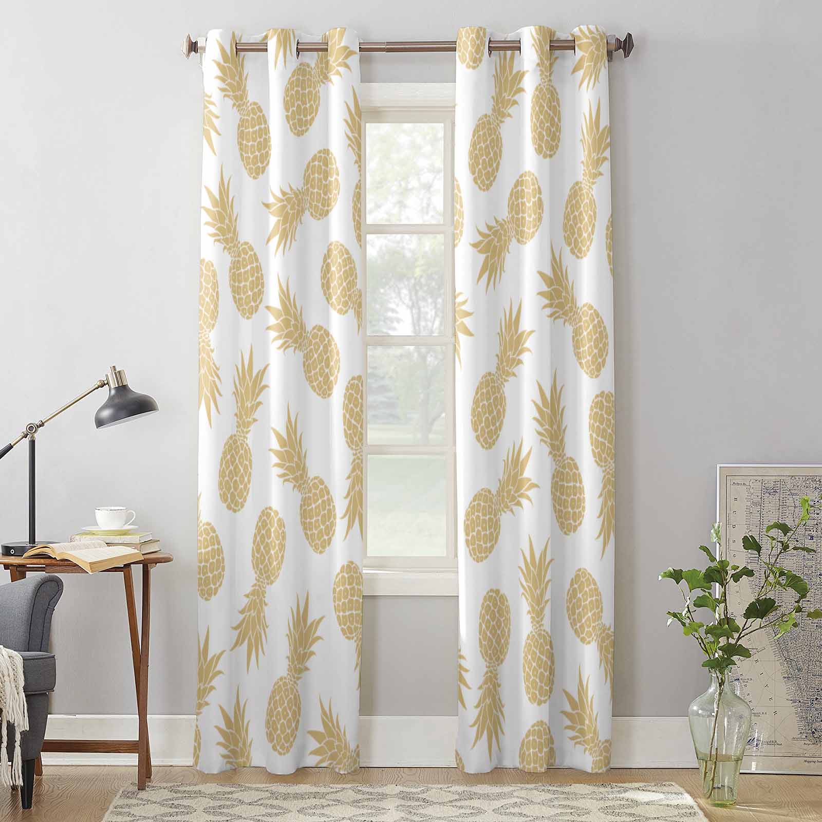 Pineapple Texture Yellow Window Curtains for Living Room Luxury Bedroom Curtain Kitchen Blinds Drapes Curtains 135W x 60H(cm) x1