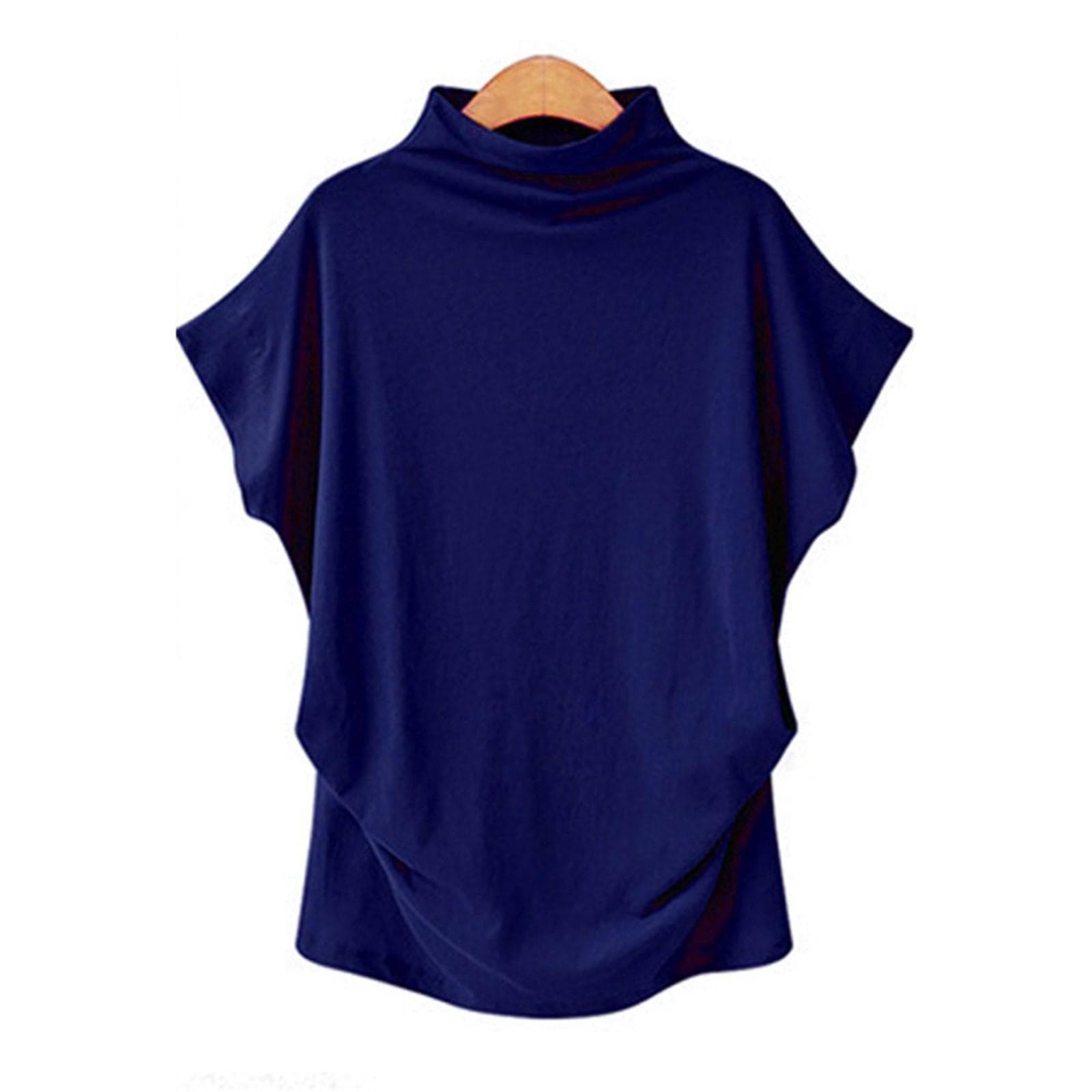 Women's Turtleneck Top Crewneck Short Sleeve T-shirt M