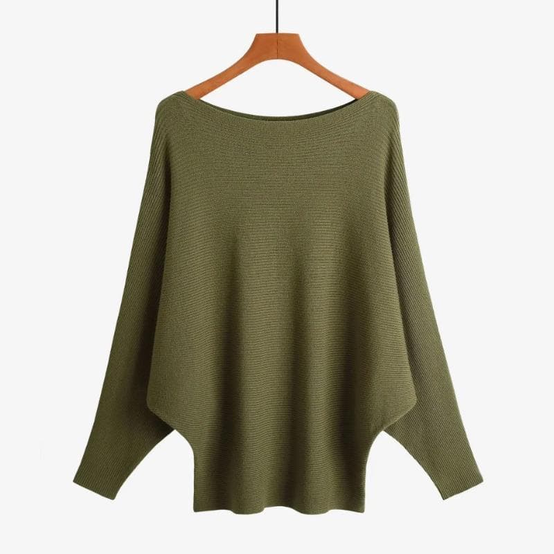 Autumn Batwing Long Sleeve Knitted Sweater Casual Slash Neck Solid Warm Pullover Fashion 18 Colors Loose Jumpers Tops 29626 One Size army green