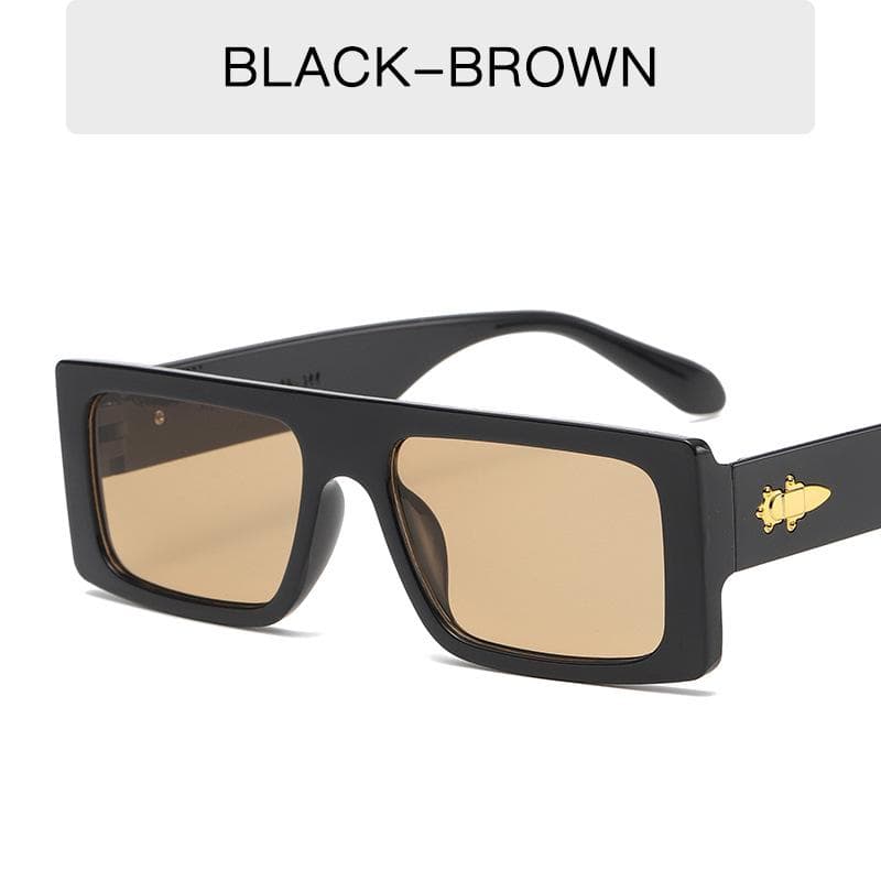Women's Retro Rectangular Sunglasses Luxury Fashion Black Eyewear Metal Hinge UV400 Protection As Picture