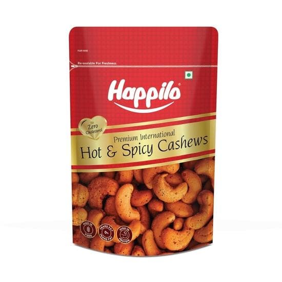 Happilo Premium International Hot & Spice Cashew 45g, Fiery and Flavorful Snack, Rich in Healthy Fats, Protein, and Essential Minerals