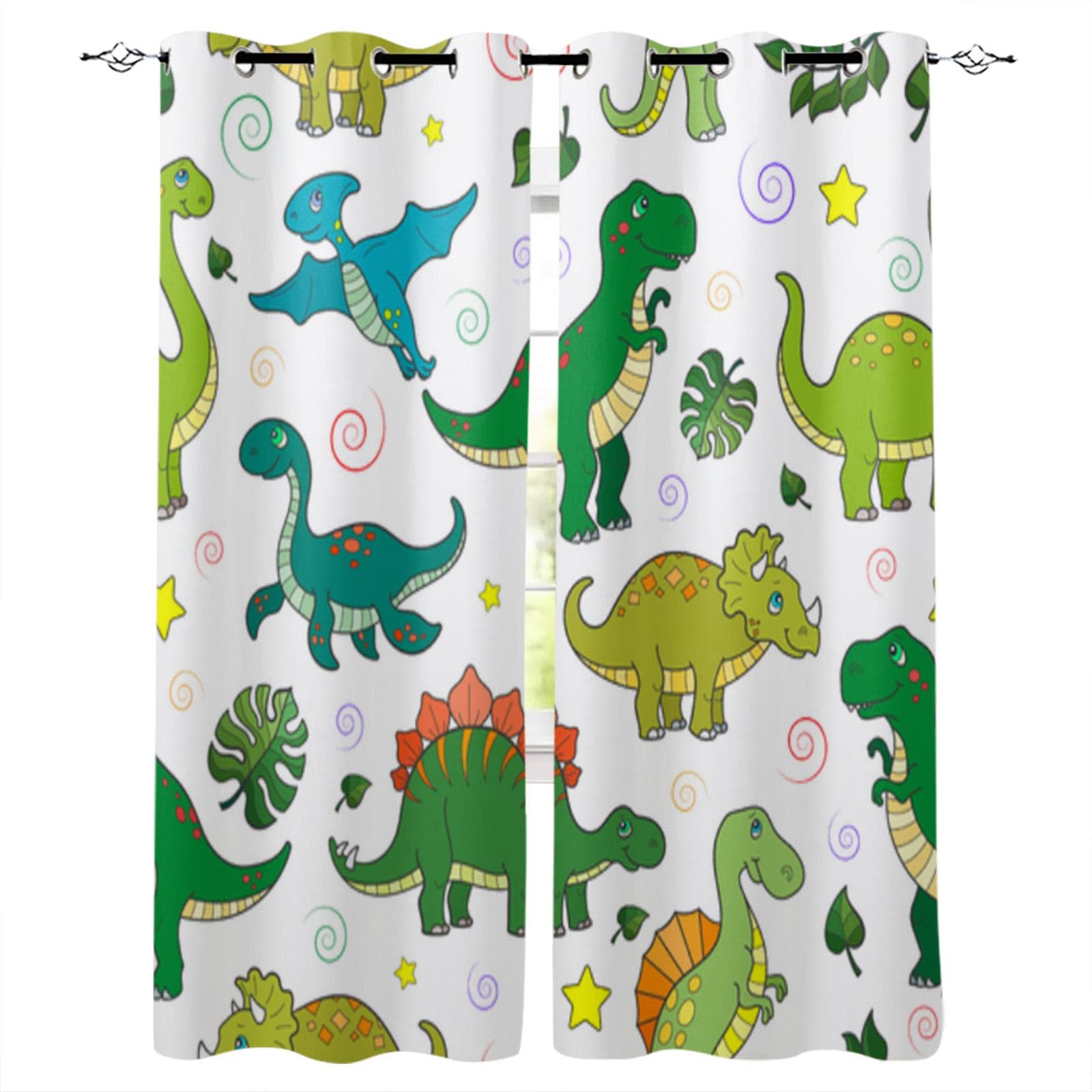 Jurassic Cartoon Dinosaur Children Window Curtains Home Decor Living Room Curtains Bedroom Curtains Kitchen Door Drapes 135W x 60H(cm)