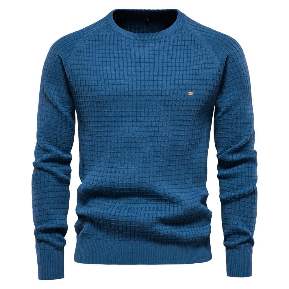 AIOPESON Cotton Men's Sweater 2022 New Winter Autumn Soild Plaid O-neck Pullover Male Quality Sweaters For Men Fashion Clothing USA XL 80-90 kg blue