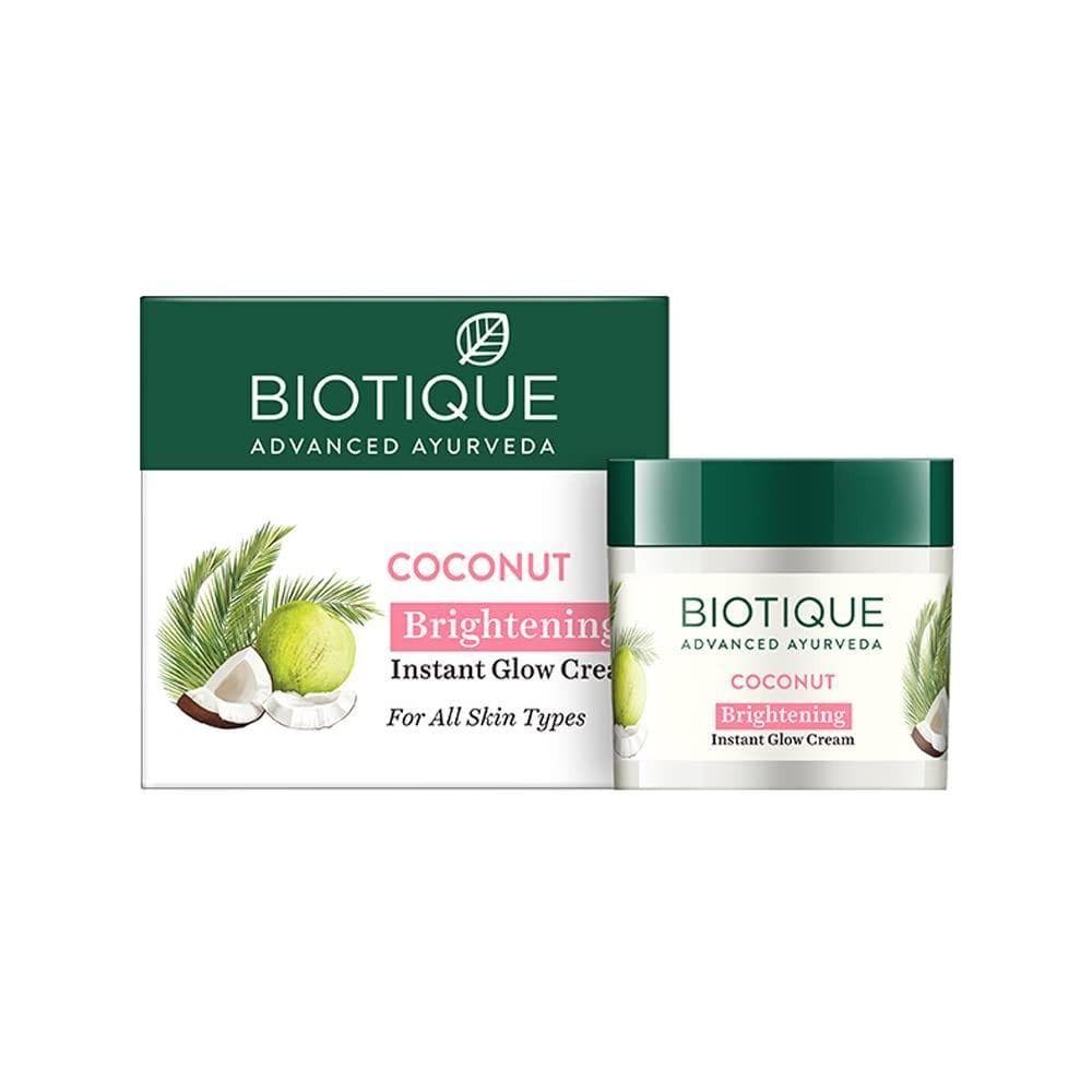 Cream with Coconut: for skin brightening and radiance (50 g), Coconut Brightening Instant Glow Cream, Biotique 7.8500000000000005