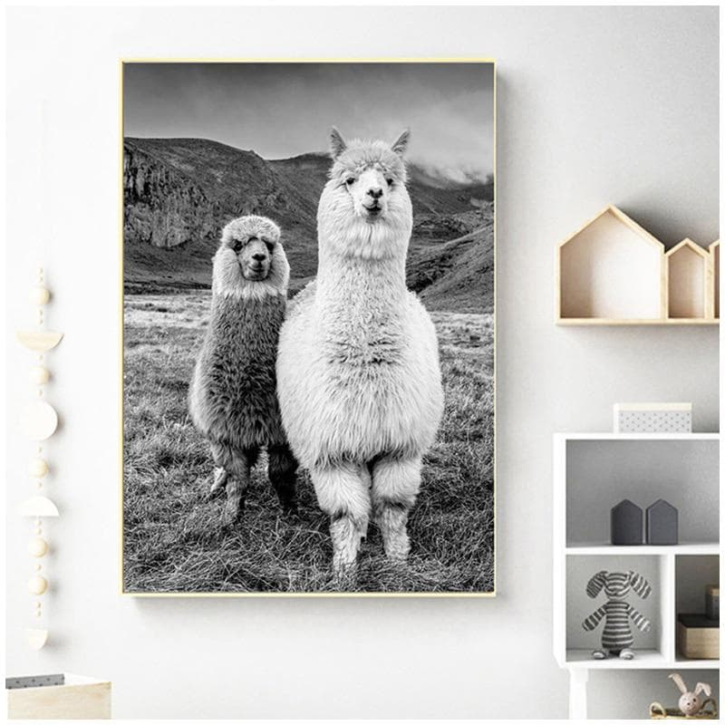 Black and White Alpaca Diamond Painting Full Round Diamond Embroidery Full Cross Stitch Rhinestone 20X30CM