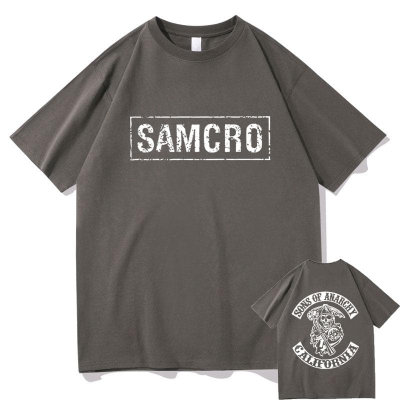 Sons of Anarchy SAMCRO Double Sided Print Tshirt Men Womnen Fashion Hip Hop Rock Tees Short Sleeve Summer Cotton T Shirts Tops M dark grey