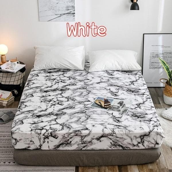 Elastic Fitted Sheet Deep Pockets Up To 16 Inches Marble Printed Brushed Microfiber Mattress Covers Set Twin Full Queen King 5 Size 6 Colors US-T/UK-S:99*190*35cm white