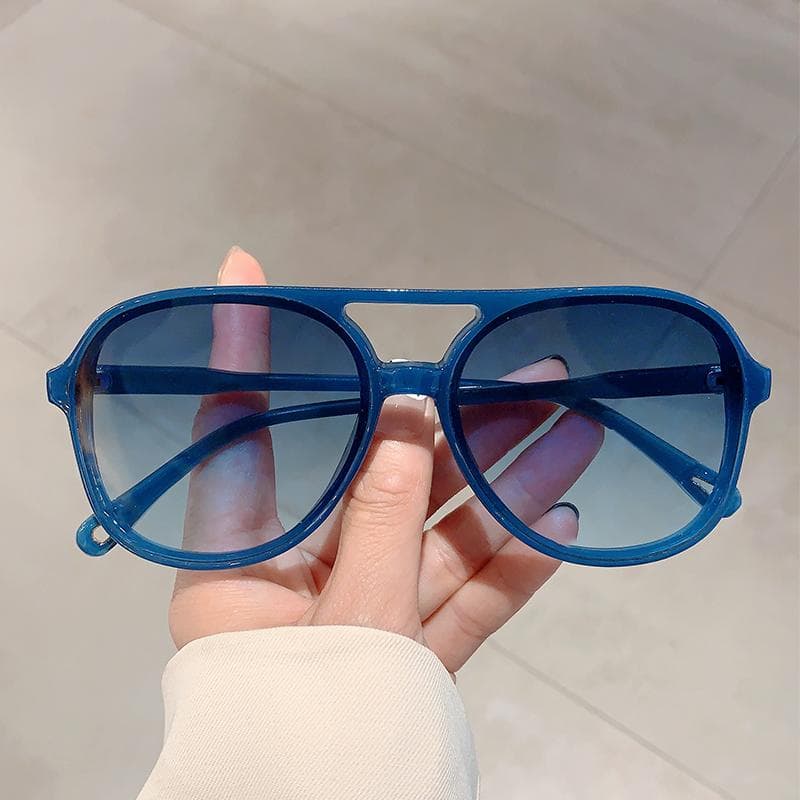 KAMMPT Vintage Double Bridge Sunglasses Multicolor Gradient Pilot Shades Fashion Mirror Dark Glasses as picture shows