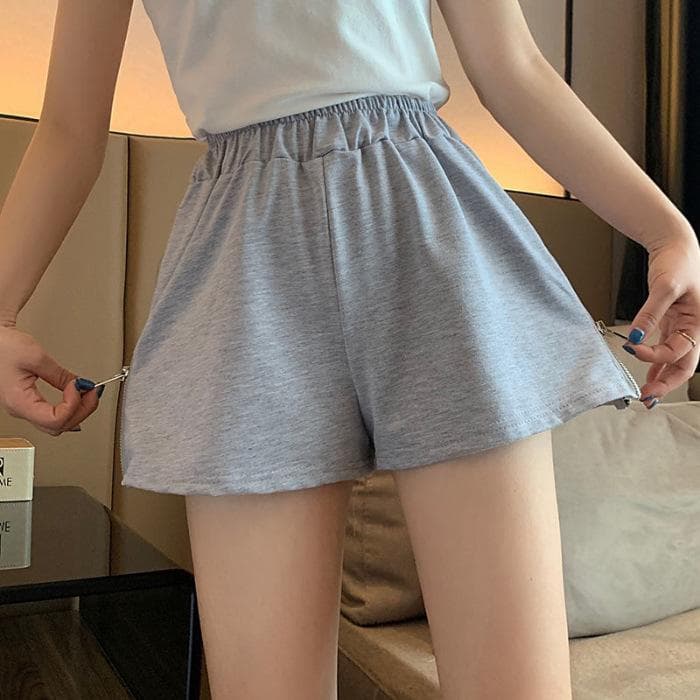 Slit Sports Shorts for Women Side Zippers for Summer New Loose Running Anti-exposure Wide-leg Pants XXL grey