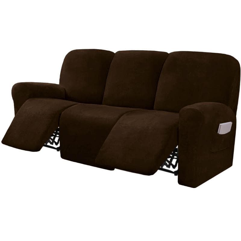 Ultimate Decor 8-Pieces Recliner Sofa Covers Velvet Stretch Reclining Couch Covers for 3 Cushion Reclining Sofa Slipcovers 3-Seat dark brown